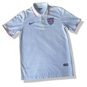 Nike USA Soccer‎ Polo Shirt Mens Medium White Dri Fit National Team Football